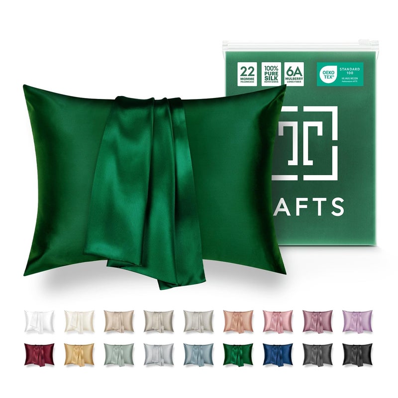 Tafts Silk Pillow Cases  22mm 100 Pure Mulberry 6A Silk Pillowcase for Hair  Skin with Zipper Closure Cooling Natural Organic Double Sided Pillow Case Emerald Queen 20x30 1pc
