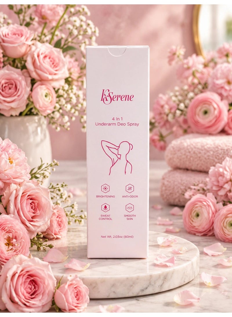 KSERENE 4 In 1 Underarm Deodorant for Women, Brightening Underarm Spray with Anti-Odor Protection, Sweat Control and Skin Smoothing Care, Daily Freshness Solution for Clean, Comfortable and Confident Underarms - Image 3
