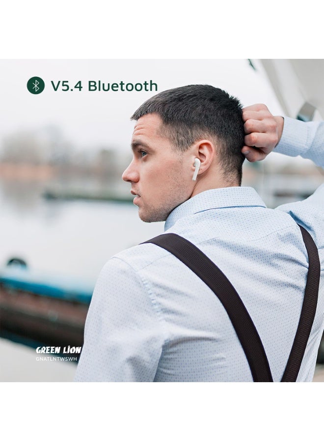 Green Lion Atlanta Wireless Earbuds with Built-in Microphone, IPX4 Water Resistance, Voice Assistant, HD Sound, Touch Control, and Up to 3 Hours Playtime - White - Image 3