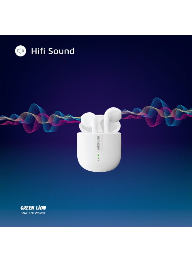 Green Lion Atlanta Wireless Earbuds with Built-in Microphone, IPX4 Water Resistance, Voice Assistant, HD Sound, Touch Control, and Up to 3 Hours Playtime - White - Image 5