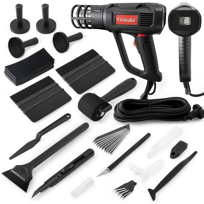 Gomake Vinyl Wrap Tool Window Tinting Kit with Heat Gun 16FT CordSponge RollerMagnet HolderVinyl Tucking ToolTint Squeegee Film Cutter for Car Wrapping Graphics and Decal Installation