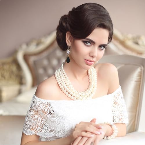 PLULON 8 Pieces 1920s Flapper Great Gatsby Accessories Set Fashion Roaring 20's Theme Set with Headband Headpiece Long Black Gloves Necklace Earrings for Women(Style 3) - Image 5