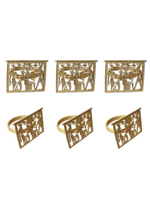 FURE Ancient Egyptian Napkin Rings Matt Golden Set of 6