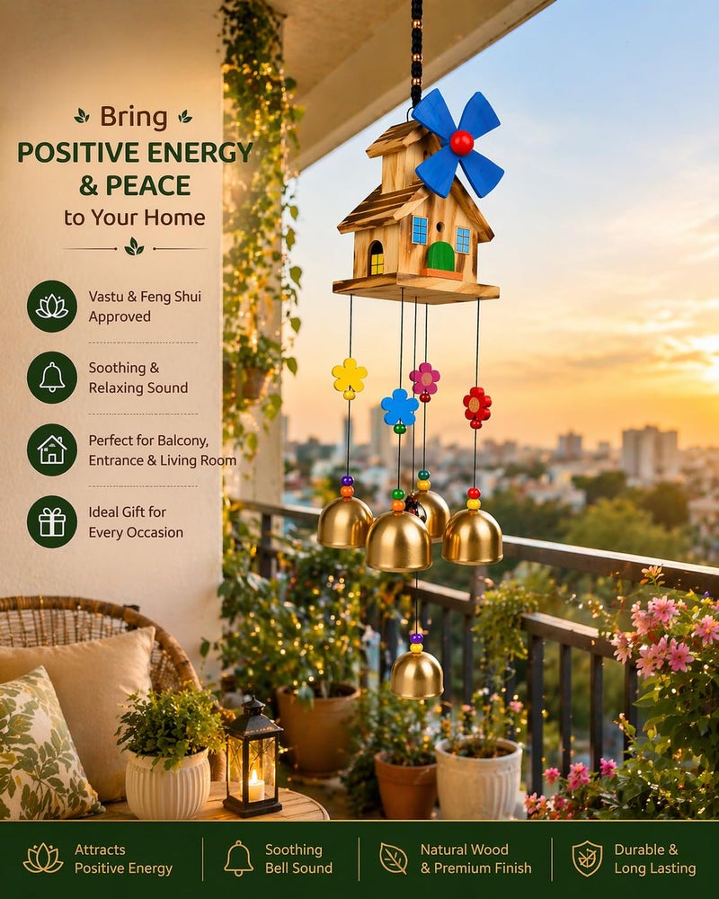 VIKACRAFT Wind Chimes for Home Decor | Vastu Wind Chime for Positive Energy & Good Luck | Soothing Sound Hanging for Balcony, Entrance & Living Room | Premium Metal Bells | Housewarming Gift - Image 5