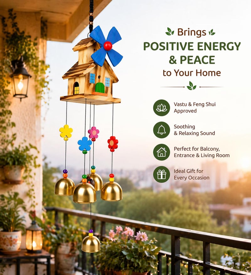 VIKACRAFT Wind Chimes for Home Decor | Vastu Wind Chime for Positive Energy & Good Luck | Soothing Sound Hanging for Balcony, Entrance & Living Room | Premium Metal Bells | Housewarming Gift - Image 3
