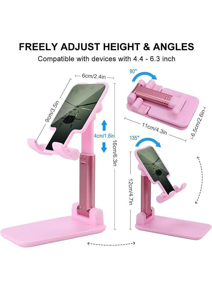 Foldable Cell Phone Stand Adjustable Angle Height Desktop Phone Holder Portable Helicopter Cellphone Cradle Compatible with All Smartphone Pink-Style - Image 2