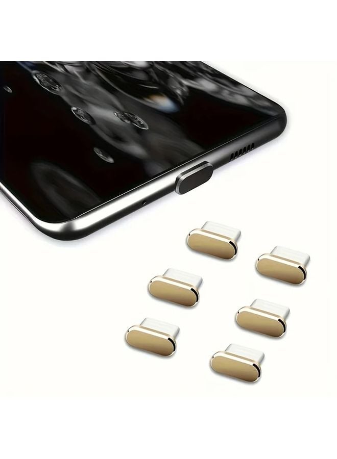 6 قطع سدادات غبار معدنية ذهبية لمنفذ شحن Type C - Image 1