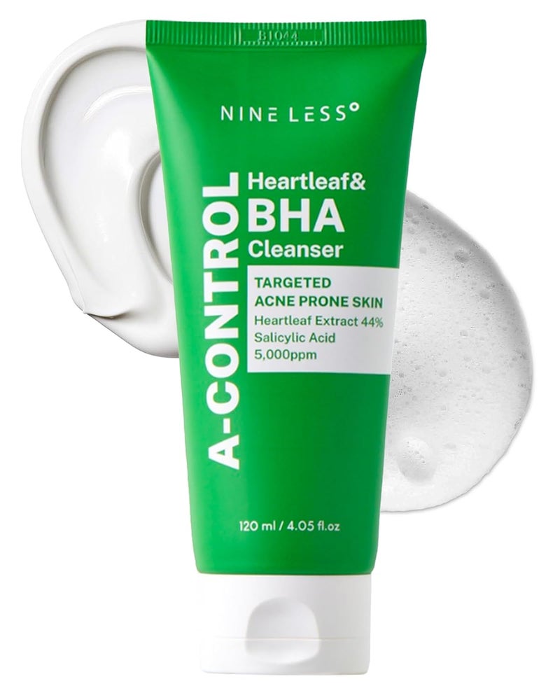NINELESS AControl Heartleaf  BHA Cleanser  Gentle Exfoliating Foam with Salicylic Acid for Clear Skin  Korean Face Wash Blackhead Remover Deep Pore Cleansing 405oz 