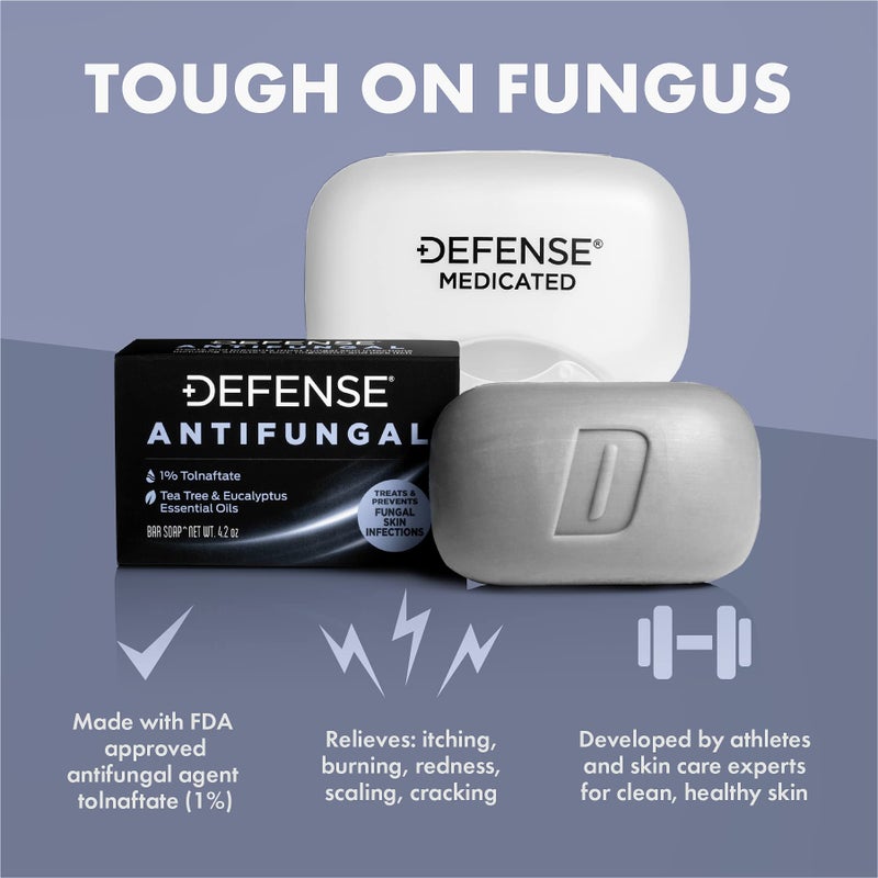Defense Soap صابون بار مضاد للفطريات من ديفنس | حكة الرياضي، السعفة، قدم الرياضي، فطريات الجلد | علاج مضاد للفطريات طبي (بار واحد مع علبة محكمة الإغلاق) - Image 5
