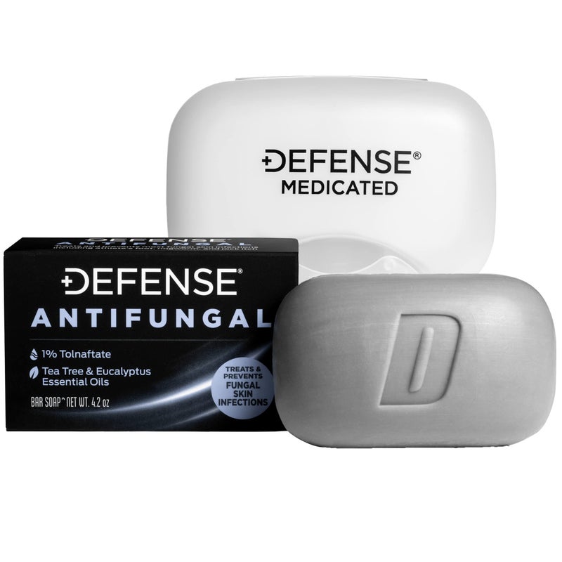 Defense Soap صابون بار مضاد للفطريات من ديفنس | حكة الرياضي، السعفة، قدم الرياضي، فطريات الجلد | علاج مضاد للفطريات طبي (بار واحد مع علبة محكمة الإغلاق) - Image 1