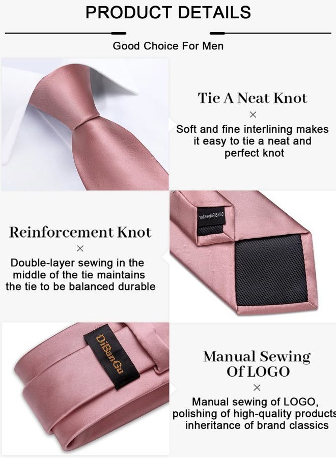 DiBanGu Mens Solid Color Tie and Pocket Square Set Woven Silk Plain Necktie & Handkerchief for Men Wedding Party Formal, Blush Pink, One size - Image 4