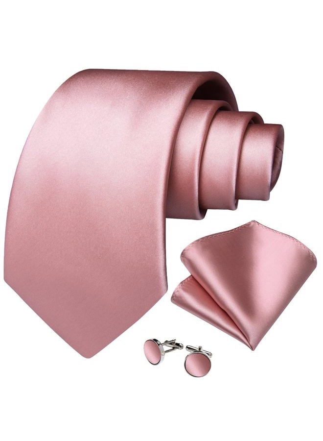 DiBanGu Mens Solid Color Tie and Pocket Square Set Woven Silk Plain Necktie & Handkerchief for Men Wedding Party Formal, Blush Pink, One size - Image 3