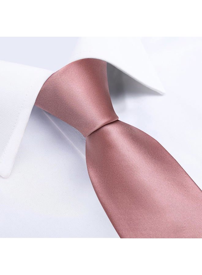 DiBanGu Mens Solid Color Tie and Pocket Square Set Woven Silk Plain Necktie & Handkerchief for Men Wedding Party Formal, Blush Pink, One size - Image 5