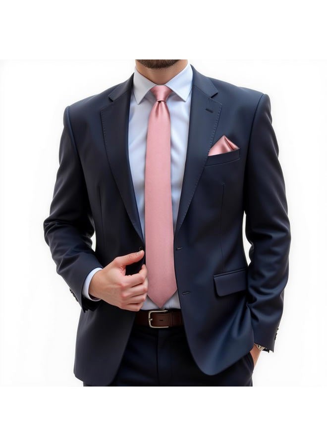 DiBanGu Mens Solid Color Tie and Pocket Square Set Woven Silk Plain Necktie & Handkerchief for Men Wedding Party Formal, Blush Pink, One size - Image 2