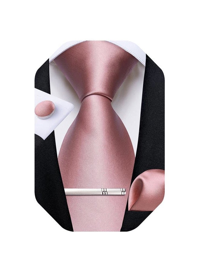 DiBanGu Mens Solid Color Tie and Pocket Square Set Woven Silk Plain Necktie & Handkerchief for Men Wedding Party Formal, Blush Pink, One size - Image 1