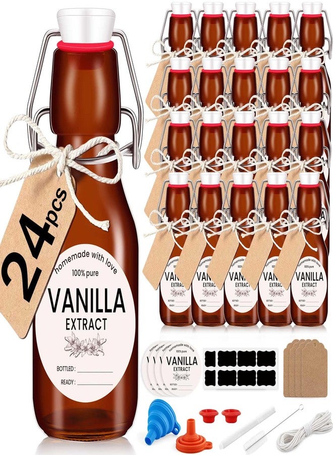 Easytle 24 Pack 4 oz Swing Top Glass Bottles Amber Flip Top Glass Bottles Vanilla Extract Bottle with Airtight Lid Flip Top Beer Brewing Bottle for 2nd Fermentation Vanilla Extract Kombucha Beverage Soda - Image 1