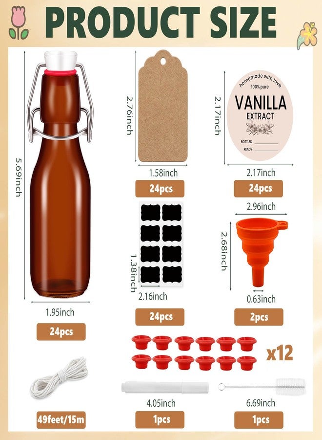 Easytle 24 Pack 4 oz Swing Top Glass Bottles Amber Flip Top Glass Bottles Vanilla Extract Bottle with Airtight Lid Flip Top Beer Brewing Bottle for 2nd Fermentation Vanilla Extract Kombucha Beverage Soda - Image 2