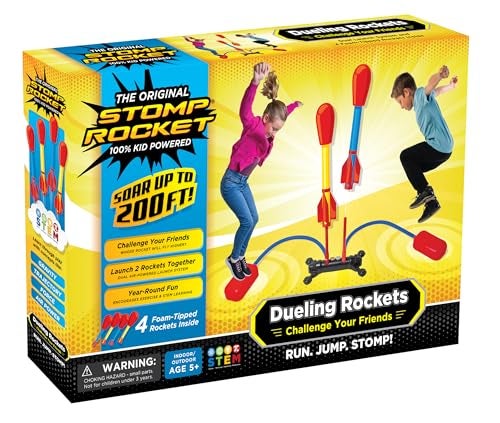 Stomp Rocket Original Dueling Rocket Launcher for Kids 4 Rockets Fun Backyard Outdoor Kids Toys Gifts for Boys Girls Toy Foam Blaster Set Soars 200ft MultiPlayer Launcher Stand - Image 1