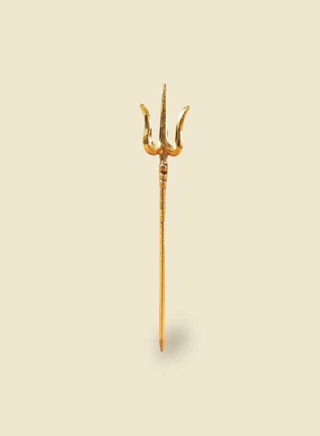 Putrika Brass Trishul for Pooja 6 Inch |Shiv Trident for Temple Décor|Pital Golden Finish Lord Shiva Trishul |Brass Trident Stick for Mandir|Hindu Religious Pooja Item (32g)-Small(Insert SOOLAM) - Image 1