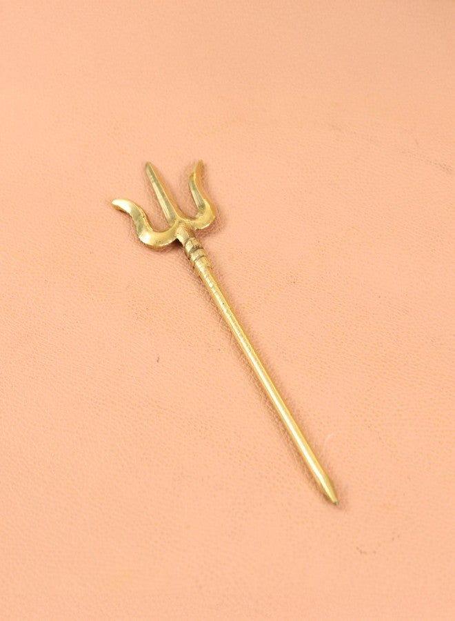 Putrika Brass Trishul for Pooja 6 Inch |Shiv Trident for Temple Décor|Pital Golden Finish Lord Shiva Trishul |Brass Trident Stick for Mandir|Hindu Religious Pooja Item (32g)-Small(Insert SOOLAM) - Image 2