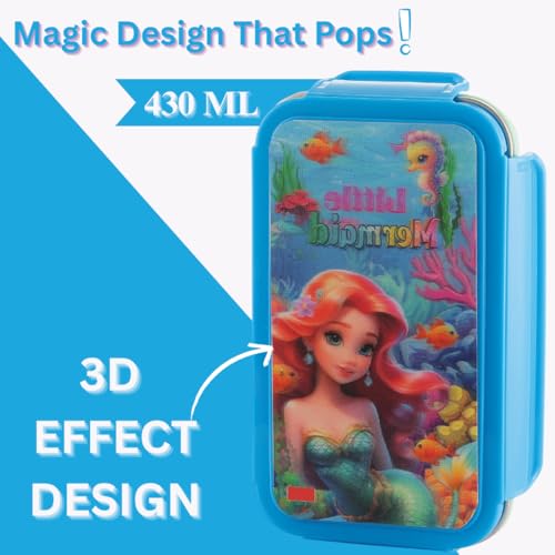Nabhya 3D Print Insulated Stainless Steel Kids Lunch Box | 430Ml Airtight Leak Proof 2 Compartment Tiffin Box with Steel Spoon & Clip Lock Lid for School Kid Lunch Box (Blue) - Image 4