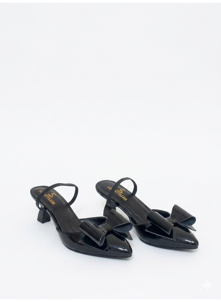 لايف ستيلاش  أحذية كعب جلد مع استيك وفيونكه F-610 - اسود - Image 2