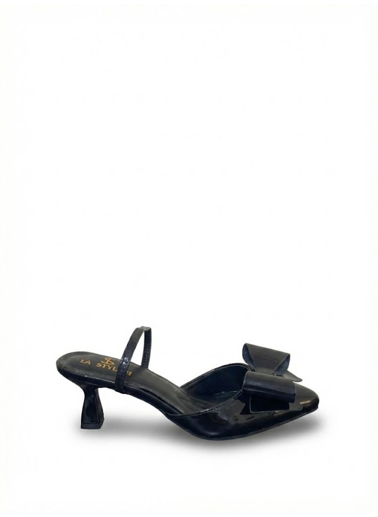 لايف ستيلاش  أحذية كعب جلد مع استيك وفيونكه F-610 - اسود - Image 3