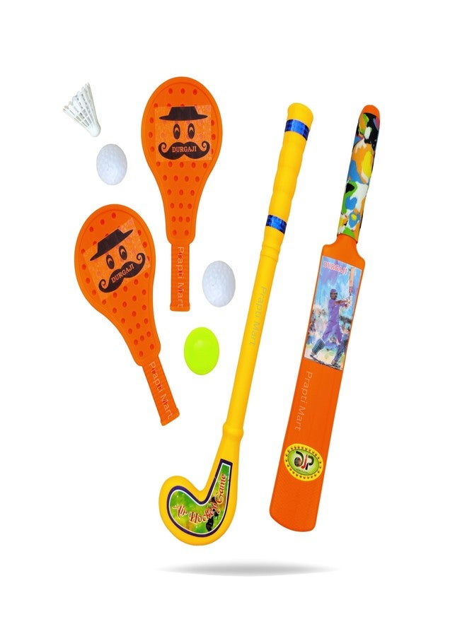 PRAPTI MART Super Combo Plastic BAT Ball Racket & Hockey for Kids Age 2+ - Image 1