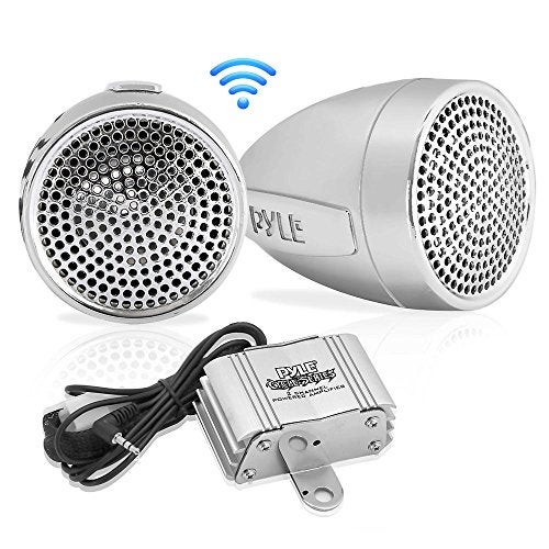 Pyle 300 Watt Weatherproof Motorcycle Speaker and Amplifier System w Two 225 Inch Waterproof Speakers AUX IN Handlebar Mount ATV Mini Stereo Audio Receiver Kit Set Also for Marine Boat PLMCA60