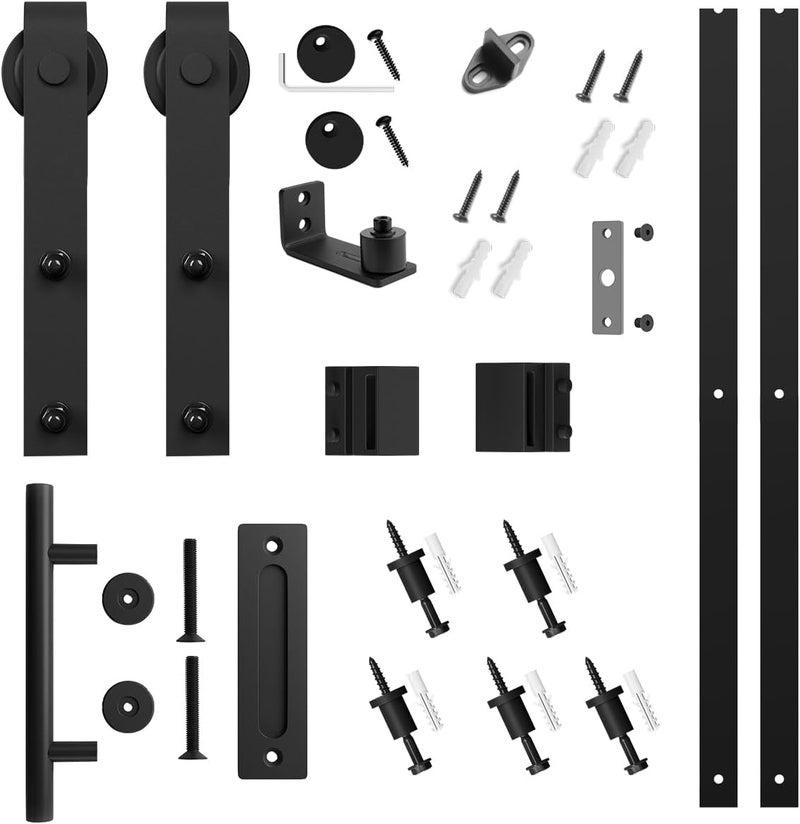SMARTSTANDARD 6FT Sliding Barn Door Hardware Whole Kit (Include 6ft Track Kit & Pull Handle Set & Floor Guide), Smoothly and Quietly, Easy to Install, Fit 36" Wide Door Panel (J Shape) - Image 5