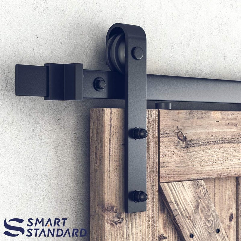 SMARTSTANDARD 6FT Sliding Barn Door Hardware Whole Kit (Include 6ft Track Kit & Pull Handle Set & Floor Guide), Smoothly and Quietly, Easy to Install, Fit 36" Wide Door Panel (J Shape) - Image 4