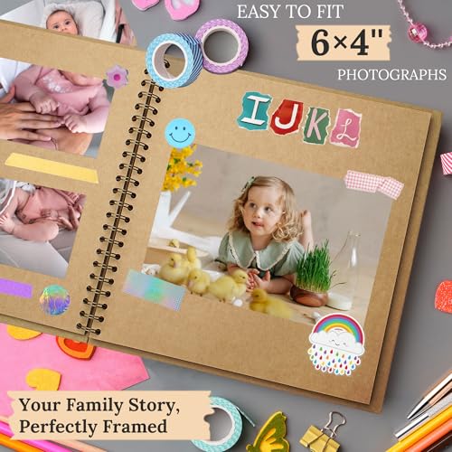 Hiwhy Scrapbook 8x8 Inch DIY Scrapbook Album Hardcover Kraft Paper Scrap Book Photo Albums 40 Pages Perfect for 4x6 / 5x7 Photos Memory Book for Family, Wedding - Image 3