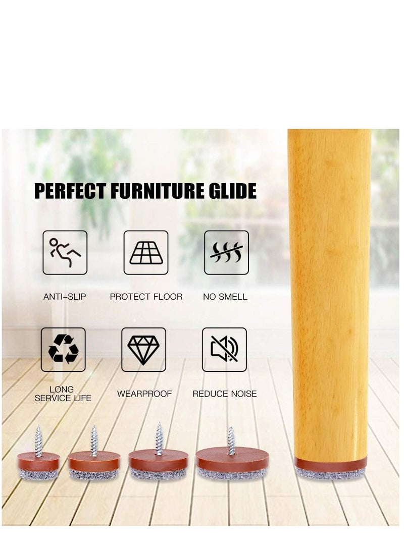 KASTWAVE - 50Pcs 20mm Brown Screw-on Furniture Antiskid Felt Pad Slider Floor Protector for Wooden Leg Feet of Chair Table Sofa Stool (50Pcs 20MM) - Image 1