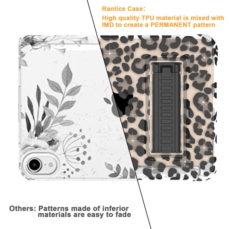 Rantice Case for iPad mini 6 2021, iPad mini 7 (A17 Pro) 2024 Case with Pencil Holder and Kickstand for Women Girl Kids, Slim Shockproof Clear Transparent Cover for iPad mini 8.3 inch (Black Leopard) - Image 4