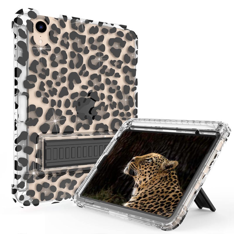 Rantice Case for iPad mini 6 2021, iPad mini 7 (A17 Pro) 2024 Case with Pencil Holder and Kickstand for Women Girl Kids, Slim Shockproof Clear Transparent Cover for iPad mini 8.3 inch (Black Leopard) - Image 1