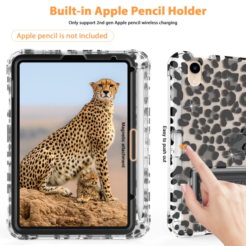 Rantice Case for iPad mini 6 2021, iPad mini 7 (A17 Pro) 2024 Case with Pencil Holder and Kickstand for Women Girl Kids, Slim Shockproof Clear Transparent Cover for iPad mini 8.3 inch (Black Leopard) - Image 5
