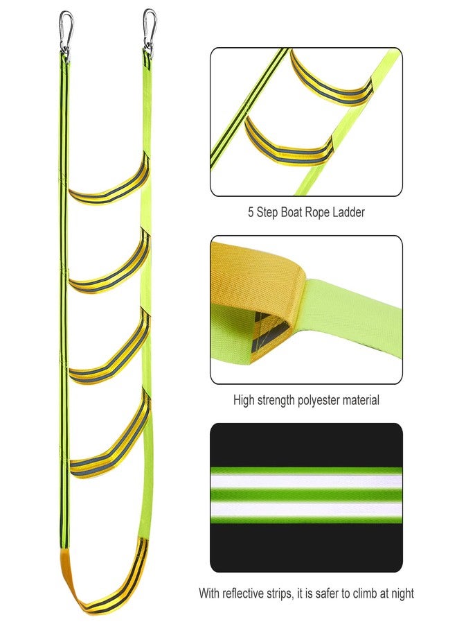 Emsiok Boat Rope Ladder 5 Step Extra Long Portable Boat Ladders Extension Green Marine Climbing Rope Ladders Assist Boats Folding Ladder for Kayak Pontoon Canoeing Inflatable Boats - Image 3