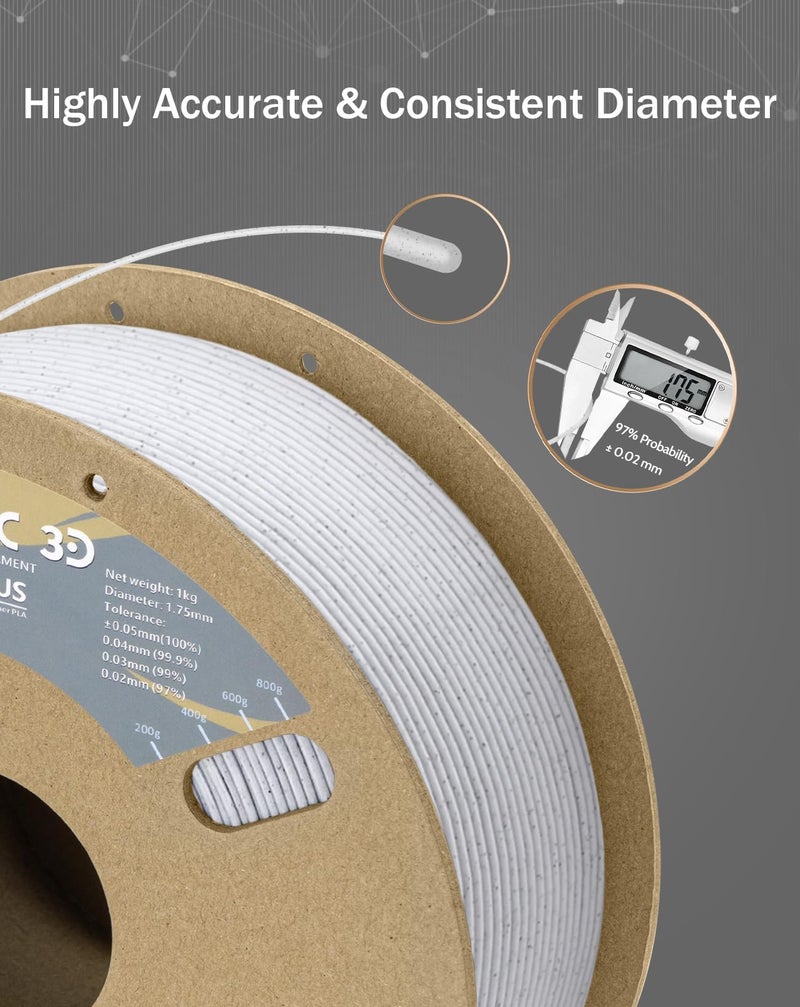 DURAMIC 3D PLA+ Filament 1.75mm 1Kg Marble, PLA Plus Filament 1Kg Spool(2.2lbs) Tougher and Stronger, Dimensional Accuracy Probability +/- 0.02mm - Image 3