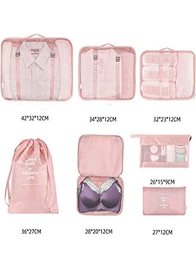 7Pcs Set Travel Organizer Storage Bags Suitcase Packing Set Storage Cases Portable Luggage Organizer Clothes Shoe Tidy Pouch Bag Traveling Accessories - Pink  - Image 2