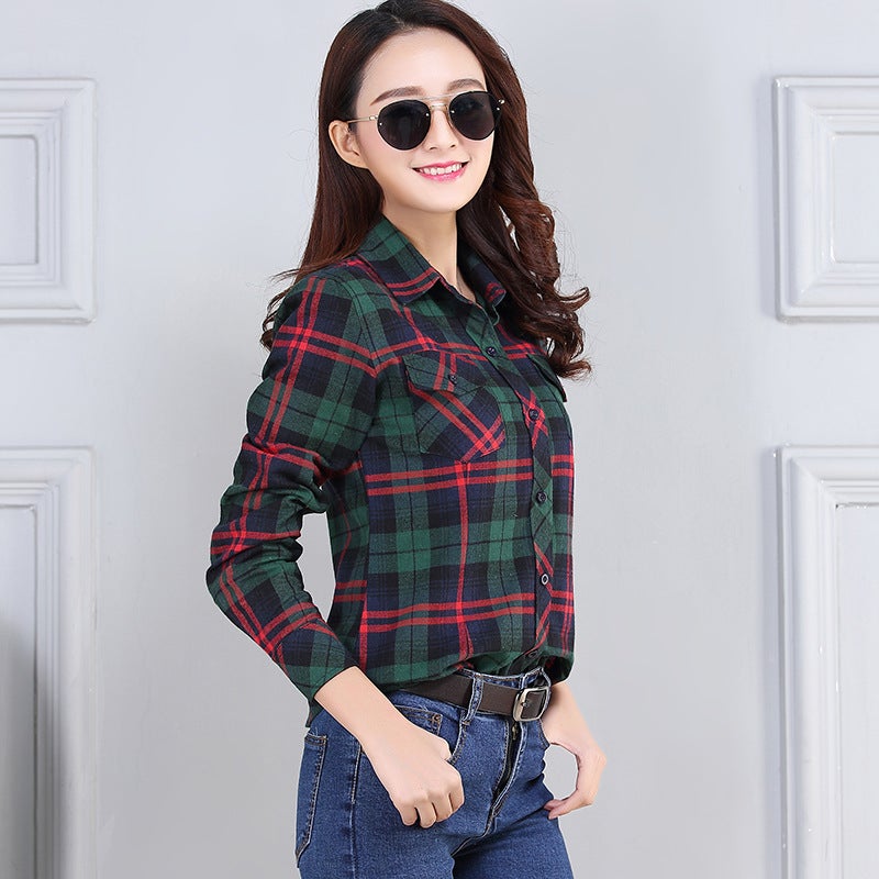 Plaid shirt long sleeve 2024 spring and summer New plus size students Korean version loose suit shirt sunscreen coat Blue, green and red