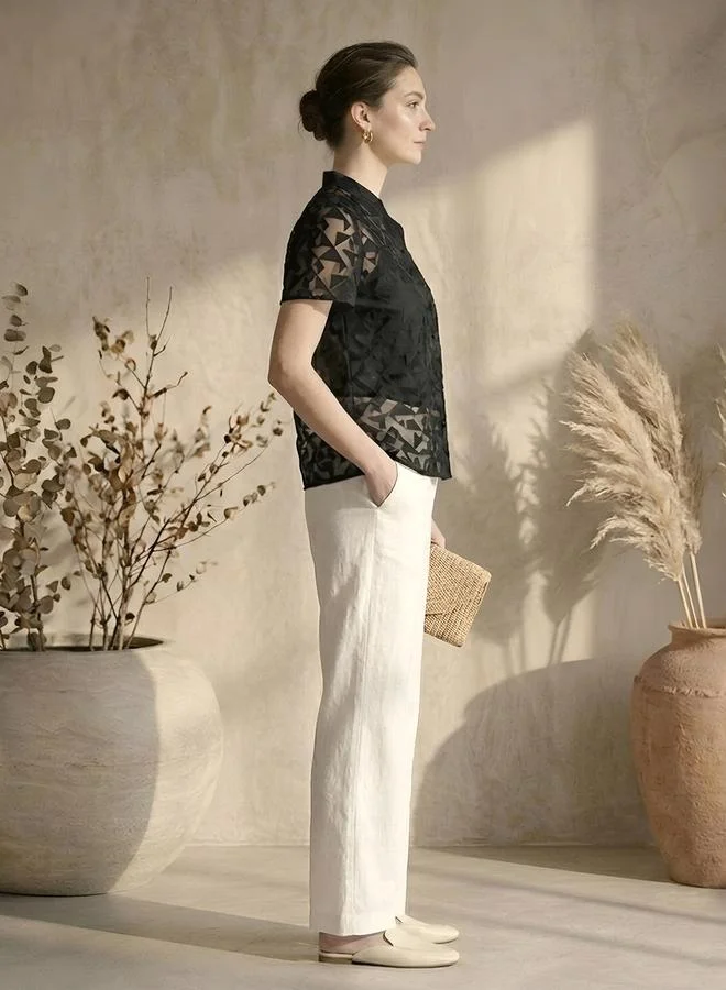 Mish Black Sheer Geometric Short Sleeve Shirt