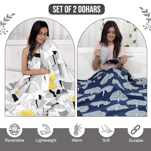 Divine Casa Microfiber All-Weather 120 GSM Printed Lightweight Reversible Single Bed AC Dohar Blanket Set of 2 - Black and Blue - Image 5