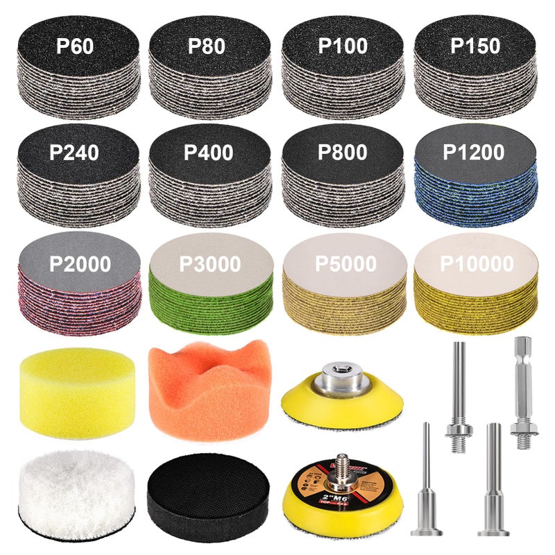 GOH DODD 189 Pieces 2 Inch Sanding Discs, GOH DODD Hook and Loop Sanding Pads 60 to 10000 Grit Wet Dry Sandpaper with 1/8" 1/4â€ Shank, Backing Pad, Polishing Pads and Interface Pad for Auto Metal Resin Wood - Image 1