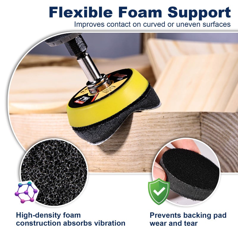 GOH DODD 189 Pieces 2 Inch Sanding Discs, GOH DODD Hook and Loop Sanding Pads 60 to 10000 Grit Wet Dry Sandpaper with 1/8" 1/4â€ Shank, Backing Pad, Polishing Pads and Interface Pad for Auto Metal Resin Wood - Image 5