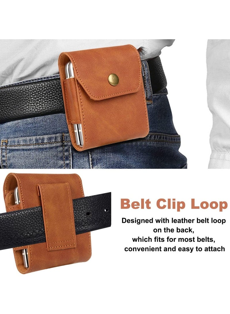 Y&D Phone Holster for Samsung Galaxy Z Flip 4 2022 / 3, Premium Leather Case with Belt Clip Loop Foldable Pouch Cell Motorola Razr 5G/Razr 2019 - Brown - Image 5