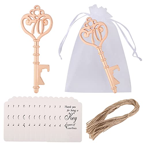 Yuokwer 25 Pack 70 Shaped Key Bottle Openers - Gold 70th Birthday Party Favors & Decorations - Image 1