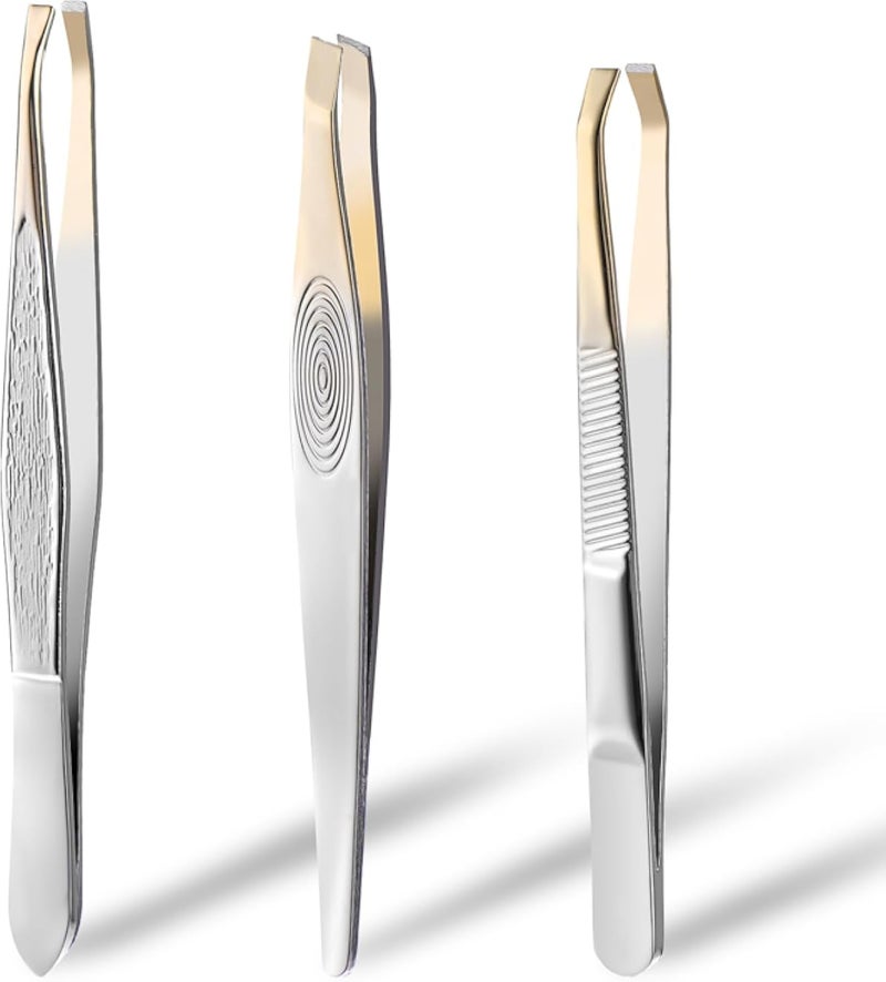 مجموعة أوليغاي من 3 قطع من ملاقط الحواجب لإزالة الشعر، مصنوعة من الفولاذ المقاوم للصدأ، بملاقط مائلة وملاقط مدببة للأنف، مناسبة لشعر الوجه للرجال والنساء.