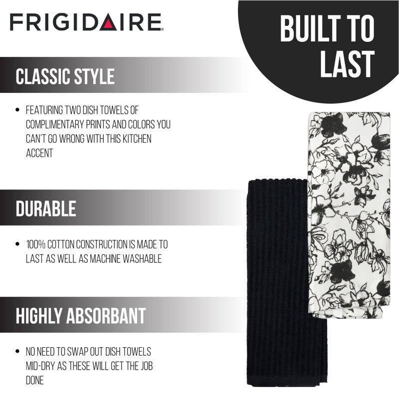 Frigidaire Blyth 2-Piece Cotton Kitchen Towel Set-Black and Flower Print - Image 3