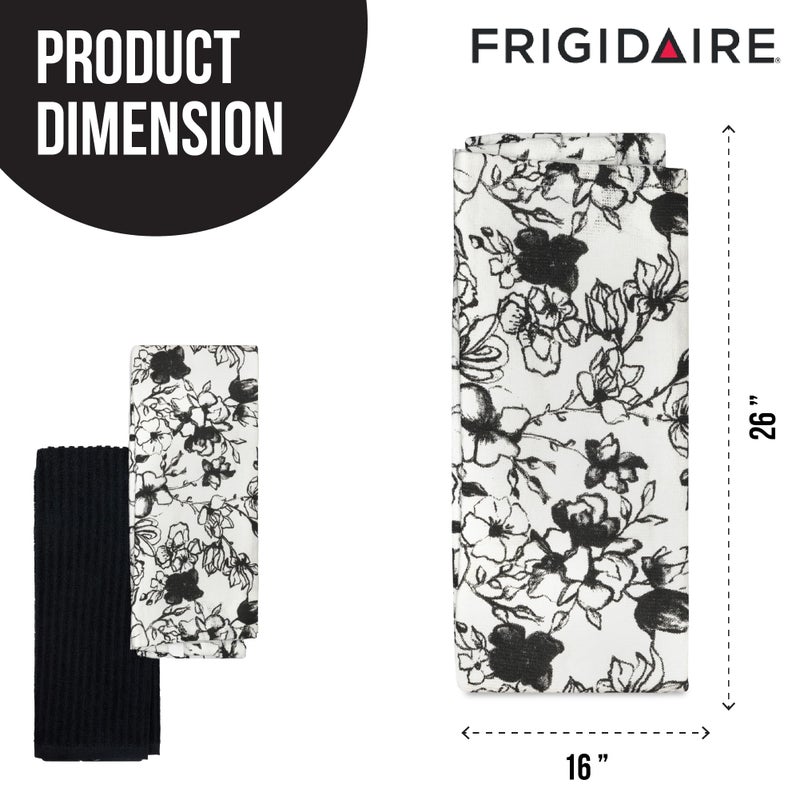 Frigidaire Blyth 2-Piece Cotton Kitchen Towel Set-Black and Flower Print - Image 4