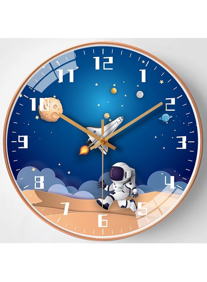 The Bros Large 3D Creative Silent Wall Clock, Non Ticking Round Decor Art Dial for Living Room Study Bedroom Kids Room School Entryway Office Home Light Luxury Decoration (Φ12" Space Travel) - Image 1